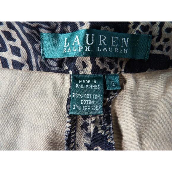 Lauren Ralph Lauren 12 Ankle Pant Paisley Print Boho Black Beige Business Casual - Picture 2 of 8